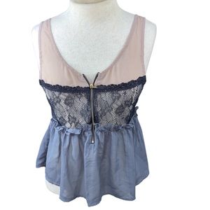 Lush sheer color block camisole with lace trim Sz Med